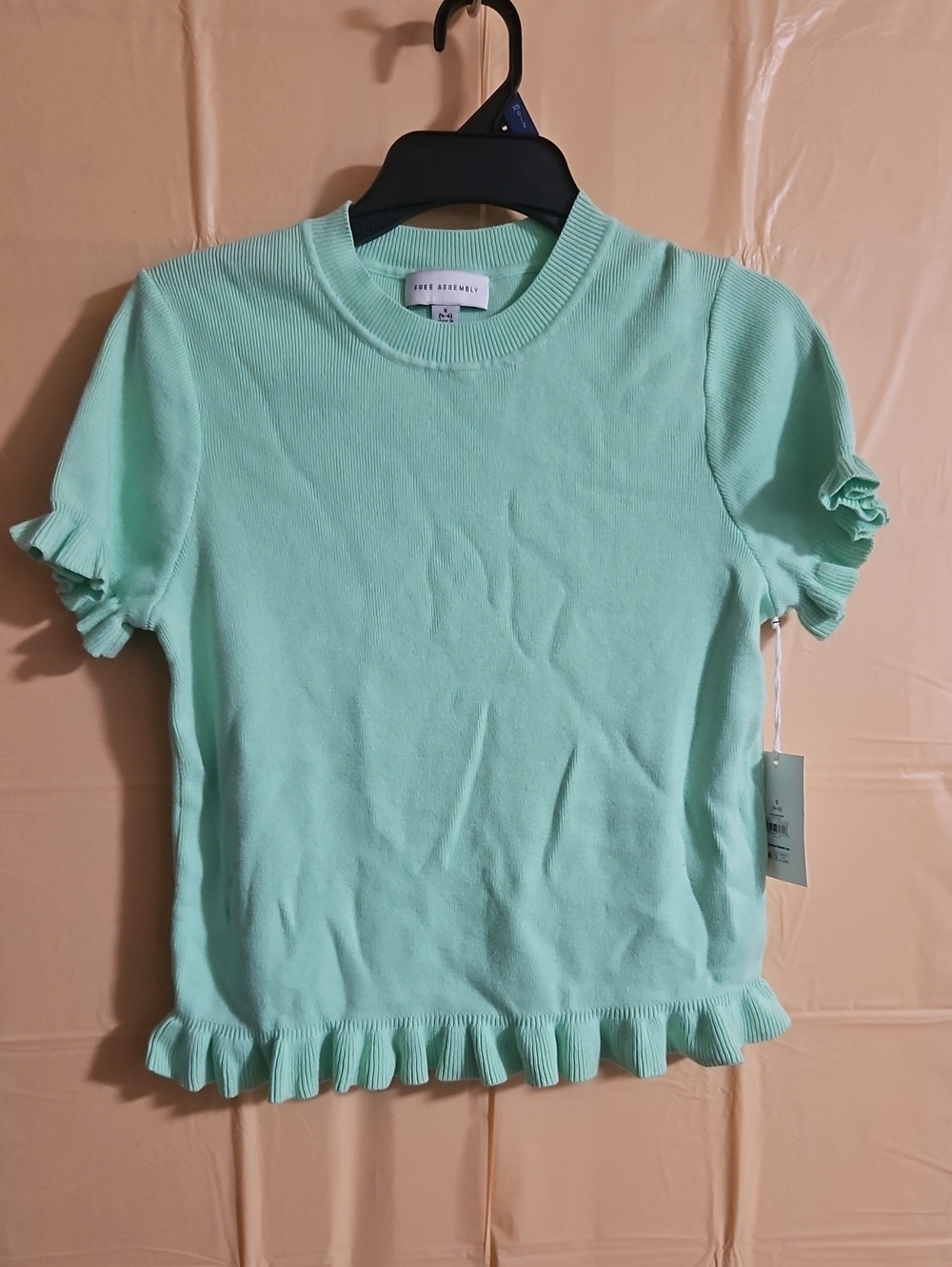 Free Assembly Ruffle Trim Sweater with Short Sleeves:SWEET MINT: NWT: S (4-6)